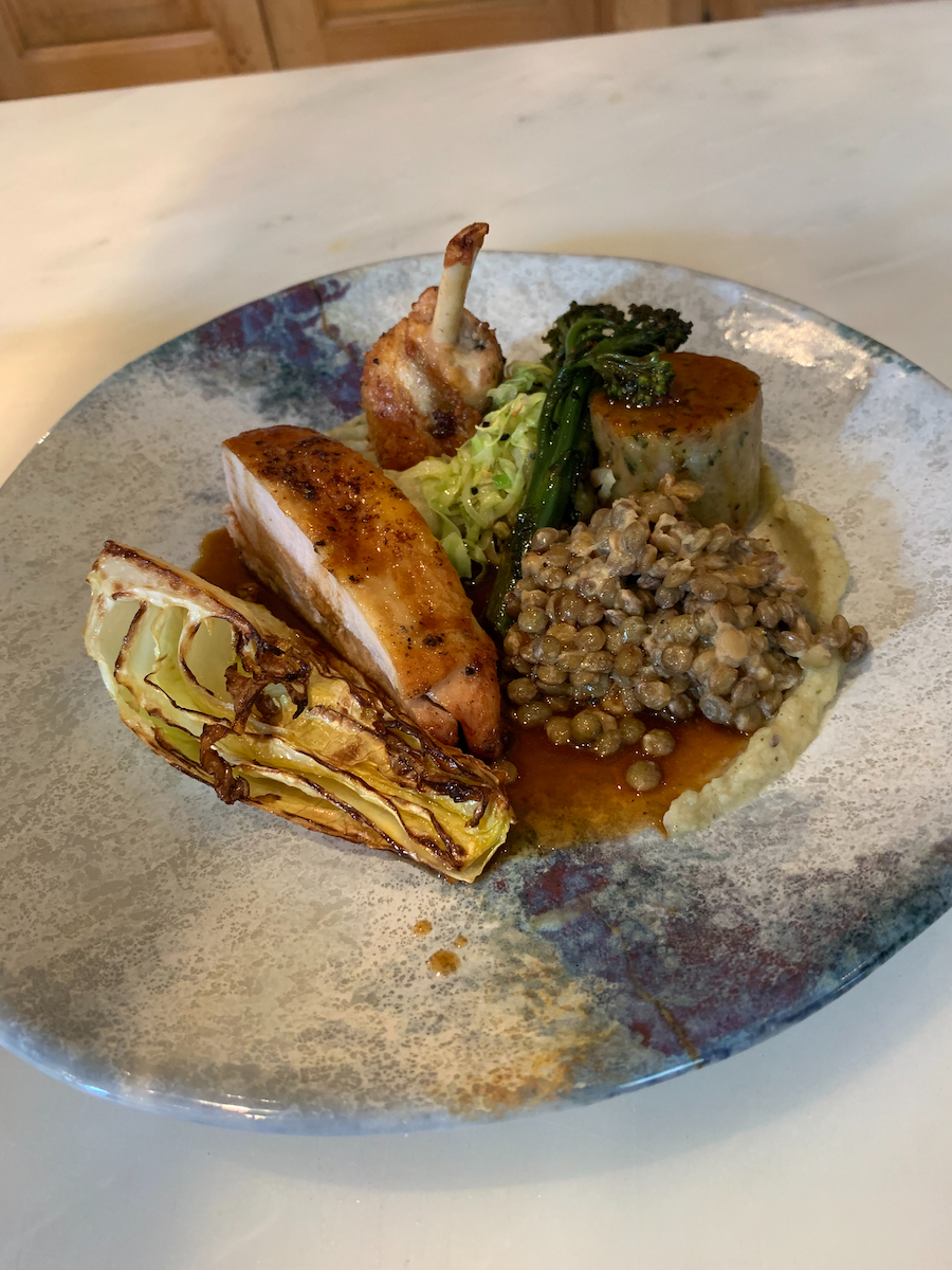 Free range chicken, hispi cabbage & lentils, madeira sauce